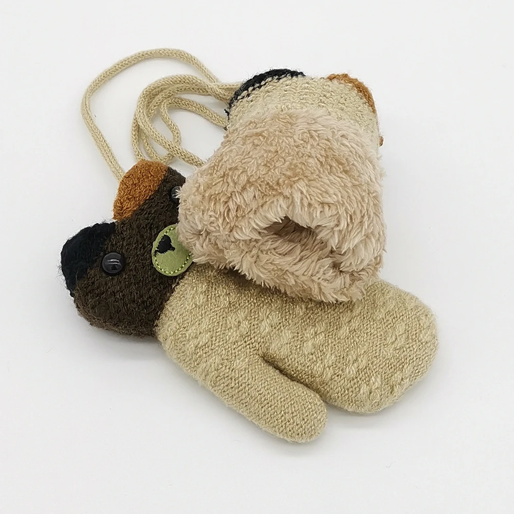new products listed winter mittens for children cute little bear wool ball knitting plush inside
