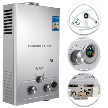 

VEVOR Hot Water Heater 8L 2.1GPM 16KW Liquefied Natural Gas Water Heater with Shower Head Kit Wall
