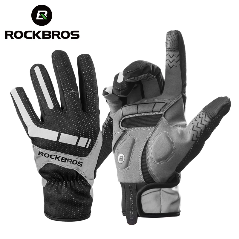 Велосипедные перчатки ROCKBROS теплые ветрозащитные спортивные для сенсорных