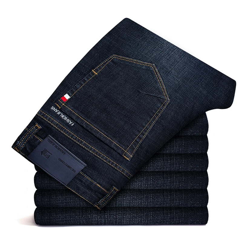 Мужские брендовые джинсы, классический стиль, Осень-зима, деловые повседневные темно-синие эластичные прямые джинсовые брюки, мужские штаны высокого качества - Цвет: 8106