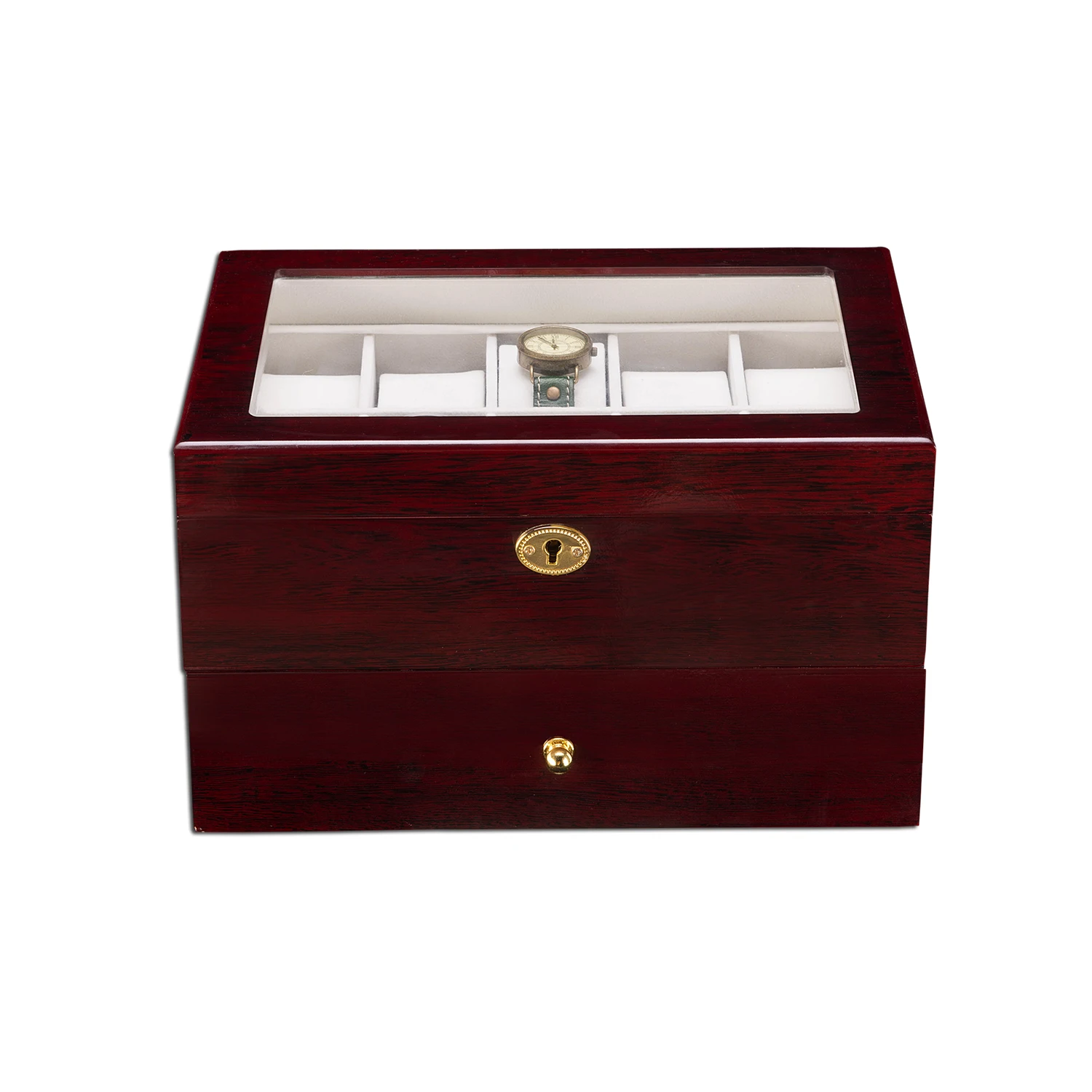 

20 Slots Wooden Case Watch Display Case Glass Top Jewelry Storage Organizer Gifts LL@17