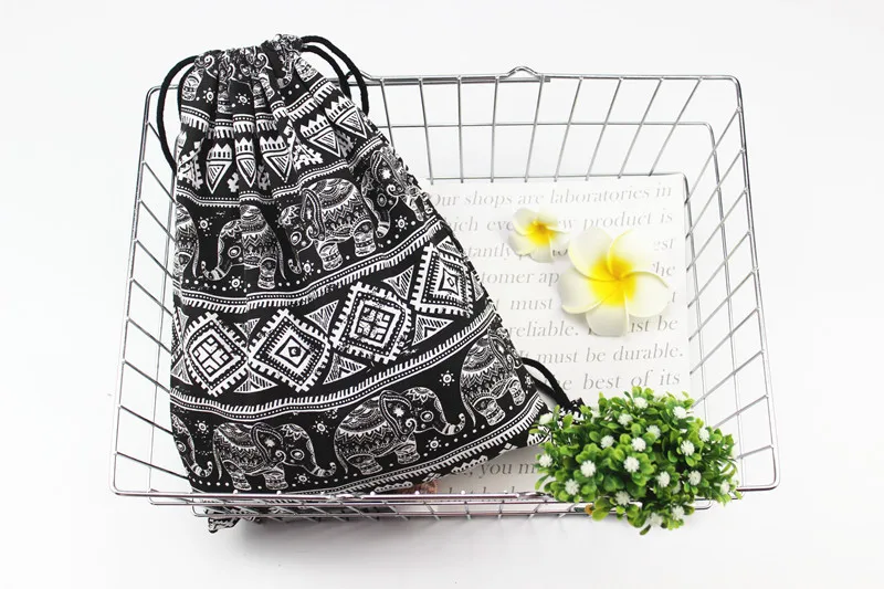 

Dropshipping Drawstring Bag Printing Elephant Cotton Bag Organizer Toiletry Bag Case Clothes Backpack Drawstring Backpack