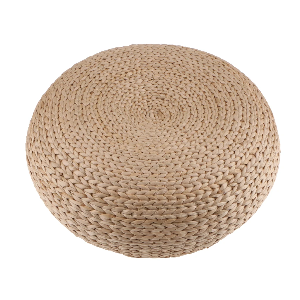 Handcrafted Eco-friendly Straw Woven Dia. 40cm Seat Pouf Yoga Meditation Mat