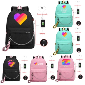 

LIKEE Backpack USB Charging Backpack Fashion Backpack Cartoon Kids Bookbags Girls Boys School Bag LIKEE LIVE Girls Backpacks