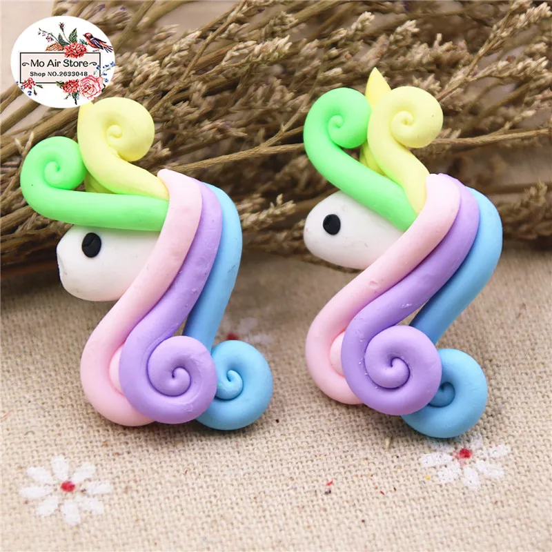 UNICORNS POLYMER CLAY RAINBOW PLAITED MANE CABOCHONS Various Colours & Qty 