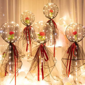 

Valentine's day led light creative balloon and mesh rose bunch balloon 20 inch LED glowing balloon rose bouquet воздушные шары