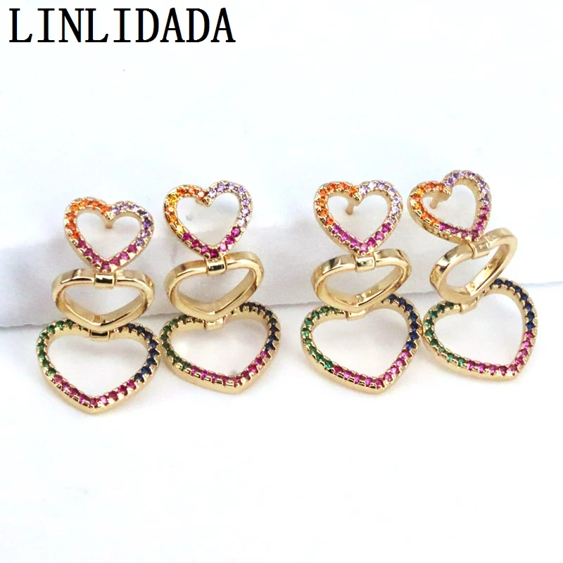 

5Pairs Rainbow CZ Crystal Heart Earrings For Women Gold Cubic Zirconia Earrings Brinco Jewelry Pendientes 2021 New
