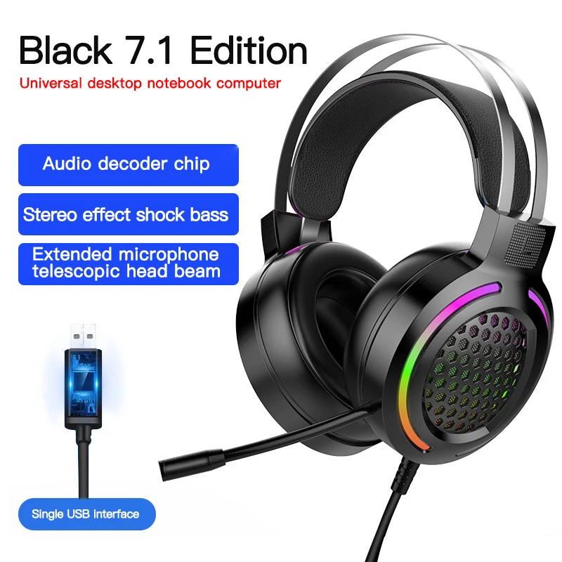 Светодиодный светильник HD Surround Sound USB проводные наушники Usb на головке игровых