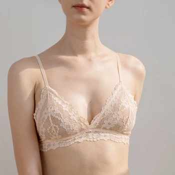 

French Bralette Lingerie Set Triangle Cup Bra and Panty Underwear Hollow Deep V Ultra-thin Lace Bra Set for Women Lolita Bras
