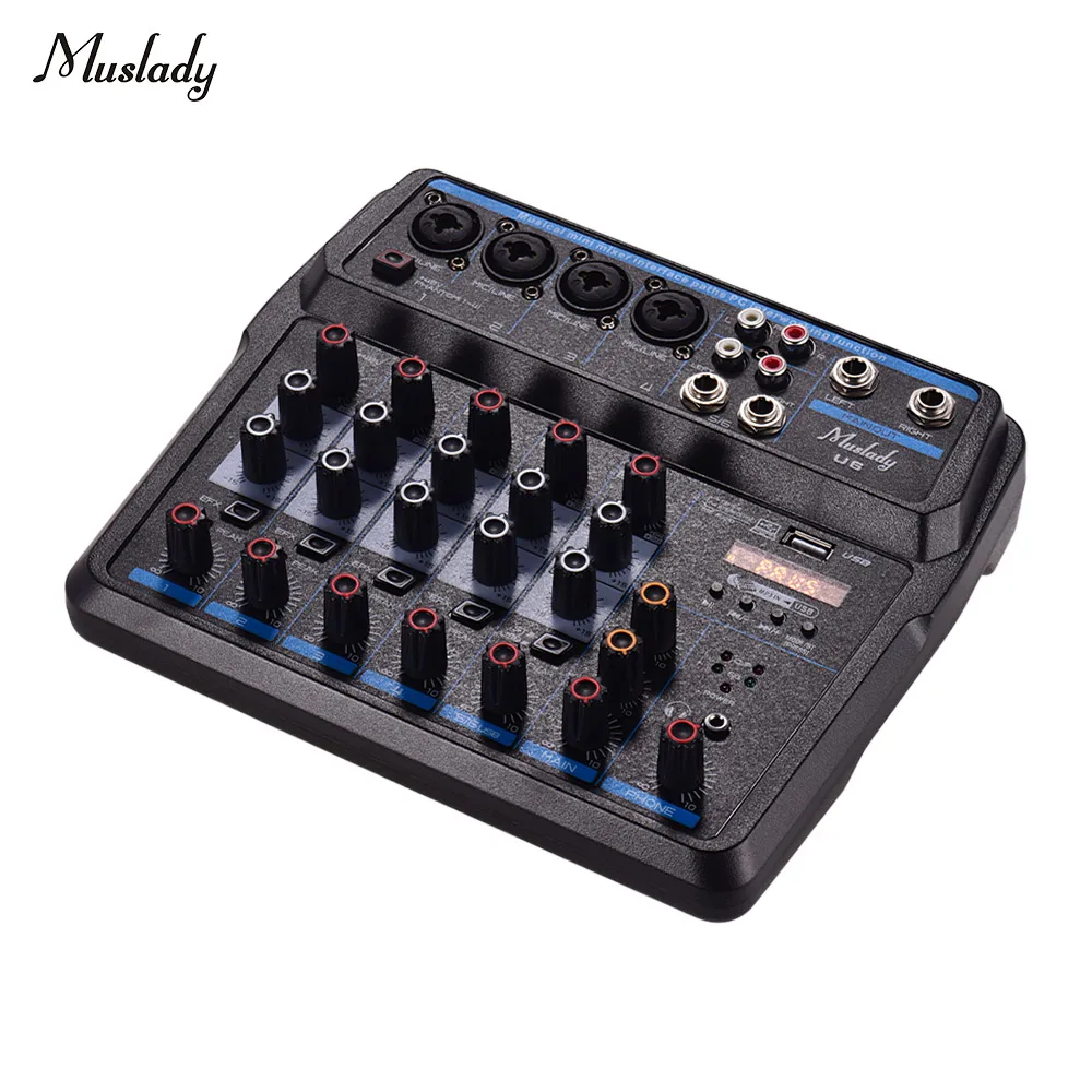 Muslady U6 Musical Mini Mixer 6 Channels Audio Mixers BT USB Mixing Console with Sound Card Built-in 48V Phantom Power EU Plug | Спорт и
