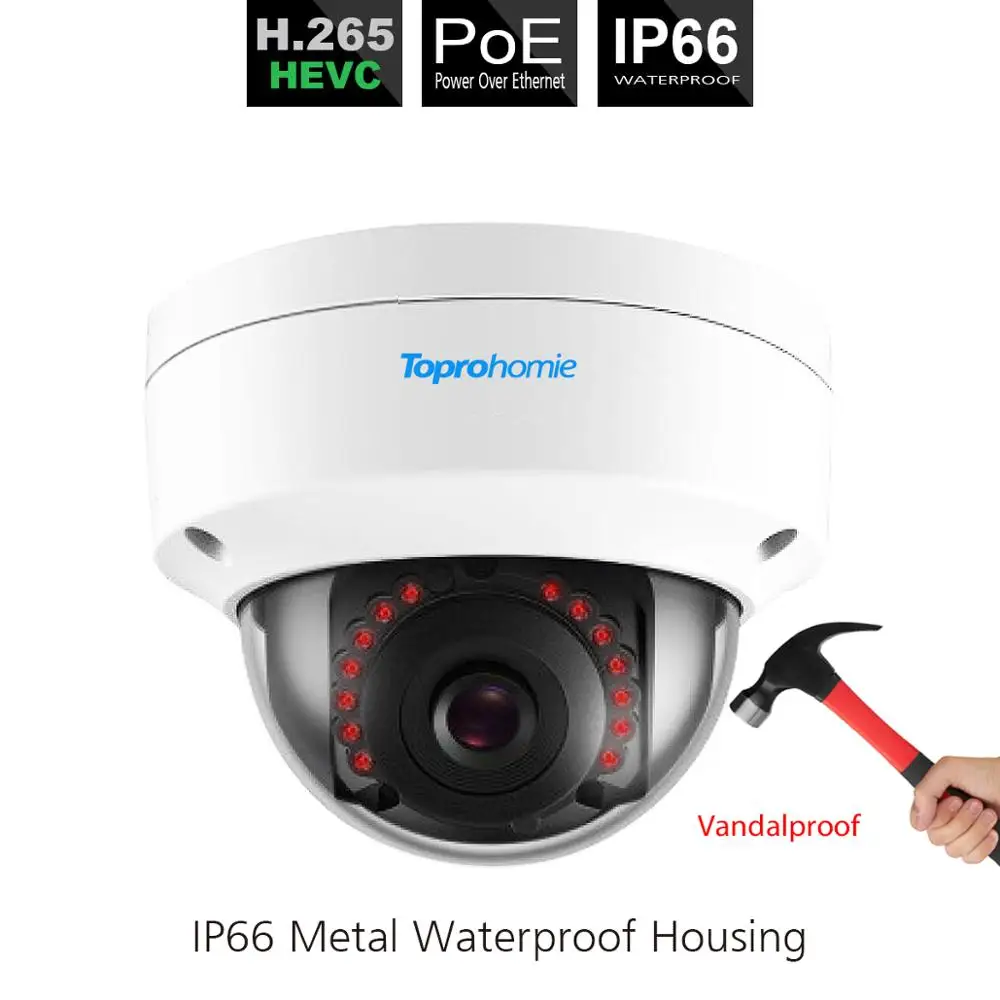 TOPROHOMIE H.265 5MP HD 48V POE ip-камера IP66 Vandalproof In/открытый купол безопасности onvif ip-камера аудио запись звук камера