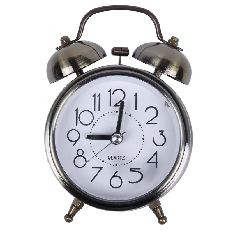 Classic Retro Silent Non Ticking Quartz Double Twin Bell Alarm Clock Movement Bedside WIth Night Light And Loud Alarm,Battery Op