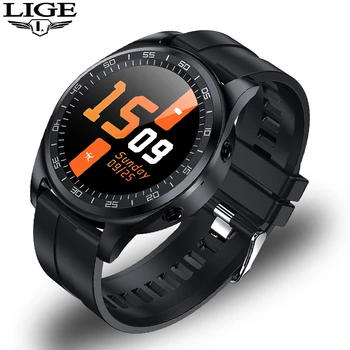 

LIGE 2020 New Bluetooth Phone Smart Watch Men Support SIM TF Card LED 1.3 inch Full Round Screen Touch Screen Mobile Phone Watch