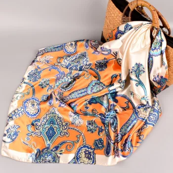 

Spring New cashew 90 flowers silk Satin square Hairband hijab cool shawl ladies foulard femme headband hair bufanda mujer shawl