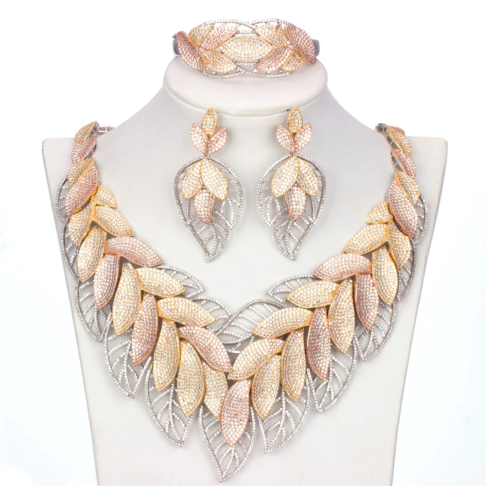 Новинка, Модный Роскошный дизайнерский комплект ювелирных изделий в Дубае из Кубического циркония с микро-покрытием, розовое золото, нигер... Новинка, Модный Роскошный дизайнерский комплект ювелирных изделий в Дубае из Кубического циркония с микро-покрытием, розовое золото, нигер...