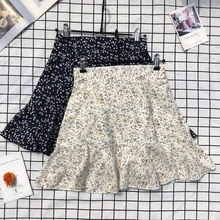 Летние Плиссированные юбки с рюшами и высокой талией; приталенная юбка трапециевидной формы с цветочным рисунком для девочек-подростков; юбка в Корейском стиле с эластичной резинкой на талии