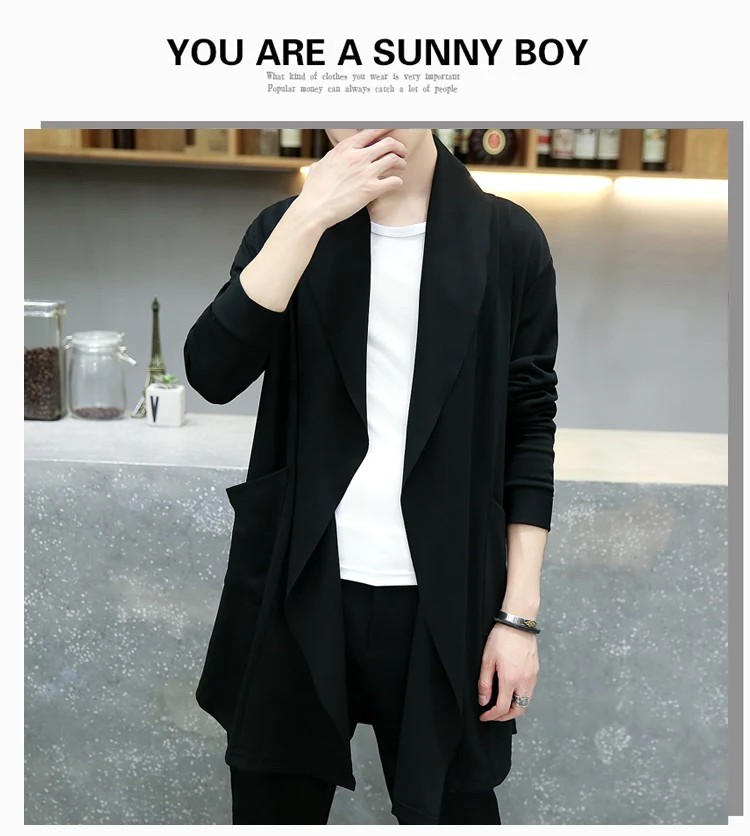 Spring autumn Korean style vintage long trench coat man gothic hooded cloak punk hip hop casual jacket cape homme