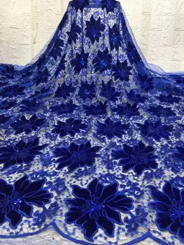 

Latest Velvet Lace Fabric High Quality Sequence Lace Fabric for Bridal Lace Materials Blue Embroidery Nigeria Wedding Dress New