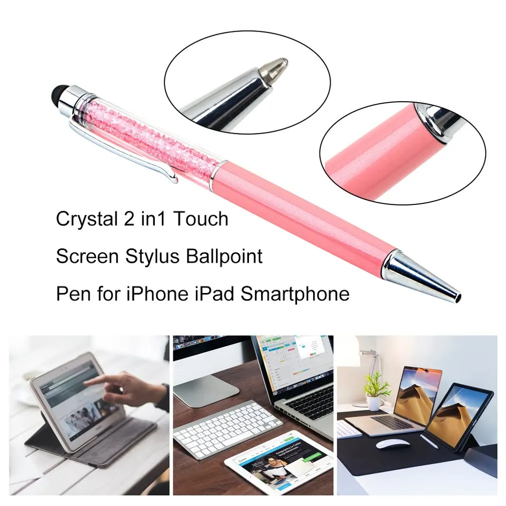 Кристалл 2 в 1 сенсорный экран Стилус Шариковая ручка для iPhone смартфона оптовая