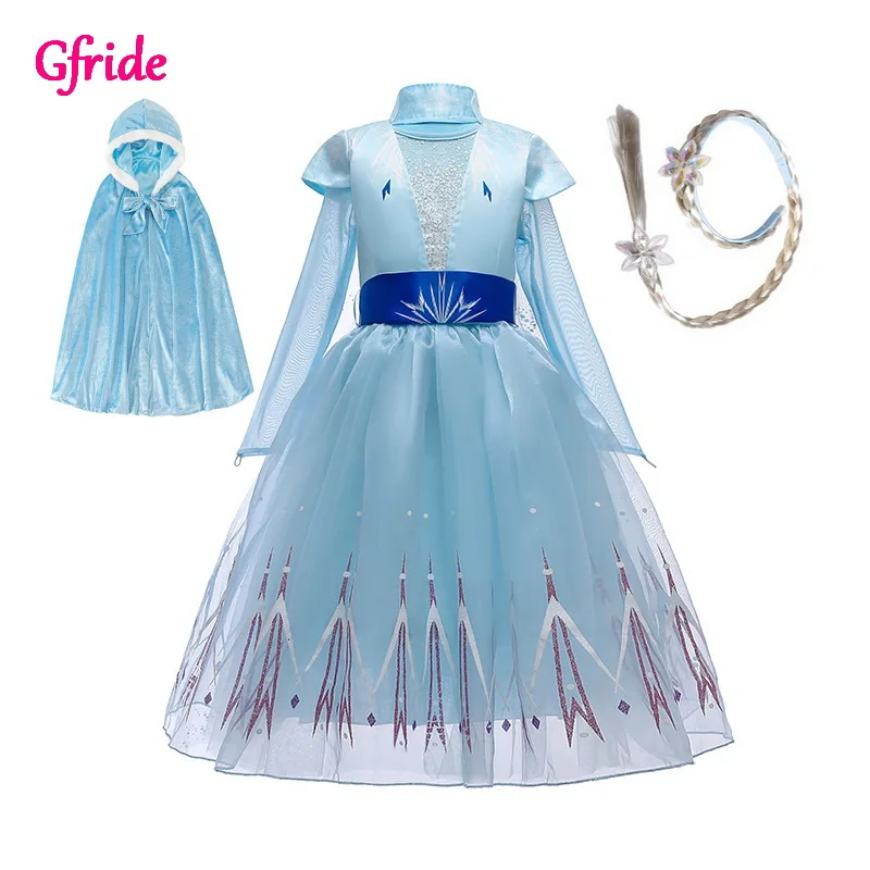 

Elsa 2 Costumes For Girl Tutu Dress With Long Cape Grown Wands Elza Costume Kids Wedding Ball Gown Prom Birthday Party Dress