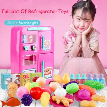 

Children's Electric Simulation Double Refrigerator Vending Machine Play House Toy Fruit Vegetable Food Pretend Play Children