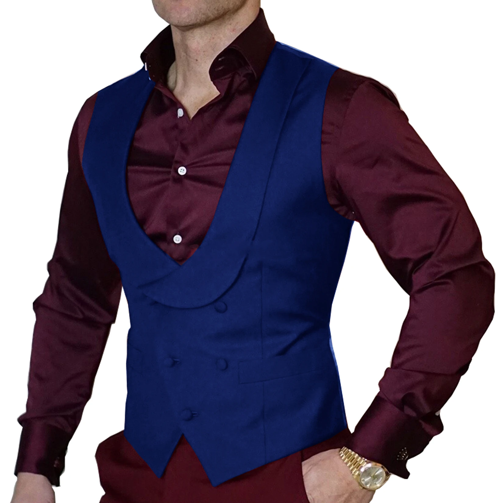 Double-Breasted Burgundy Waistcoat Wedding Men's Suit Vest Shawl Lapel Slim Waistcoat Steampunk 6
