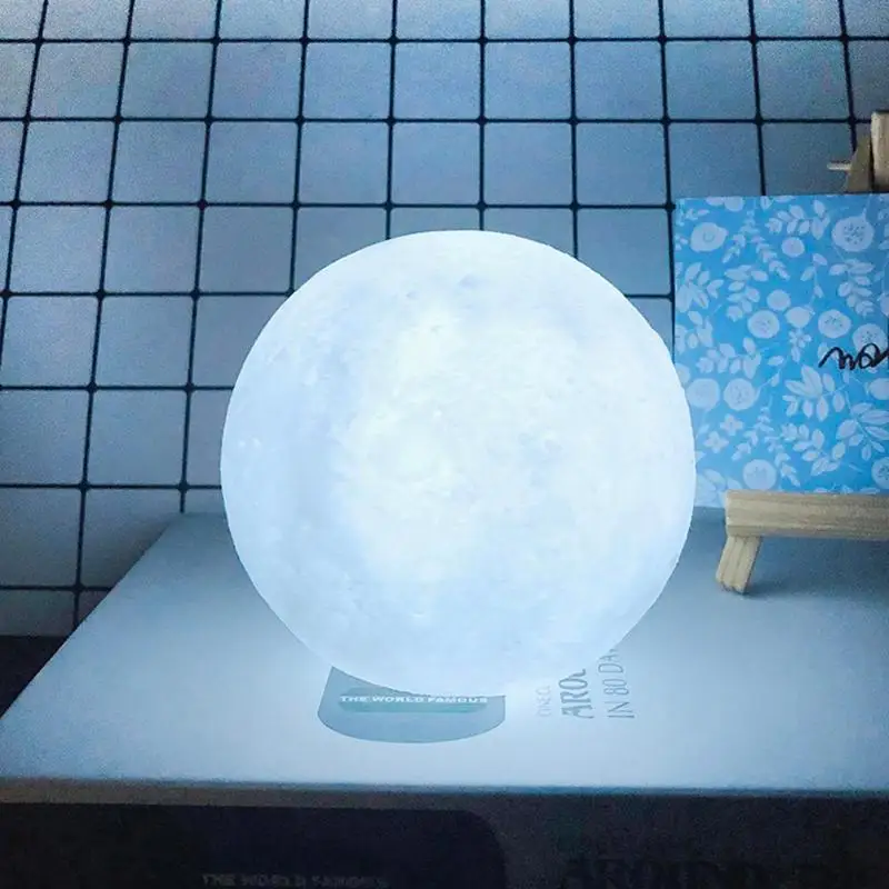 Светодиодный светильник с 3D принтом «Луна», сенсорный выключатель, силиконовая лампа «Луна», белый светодиодный светильник, украшение для дома, спальни, детский подарок, украшение для дома
