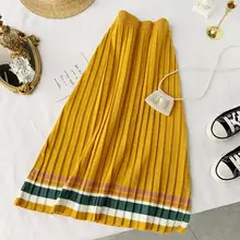 New spring autumn Korean version skirt women vintage elastic high waist Medium long pleated knitted skirt cc1758