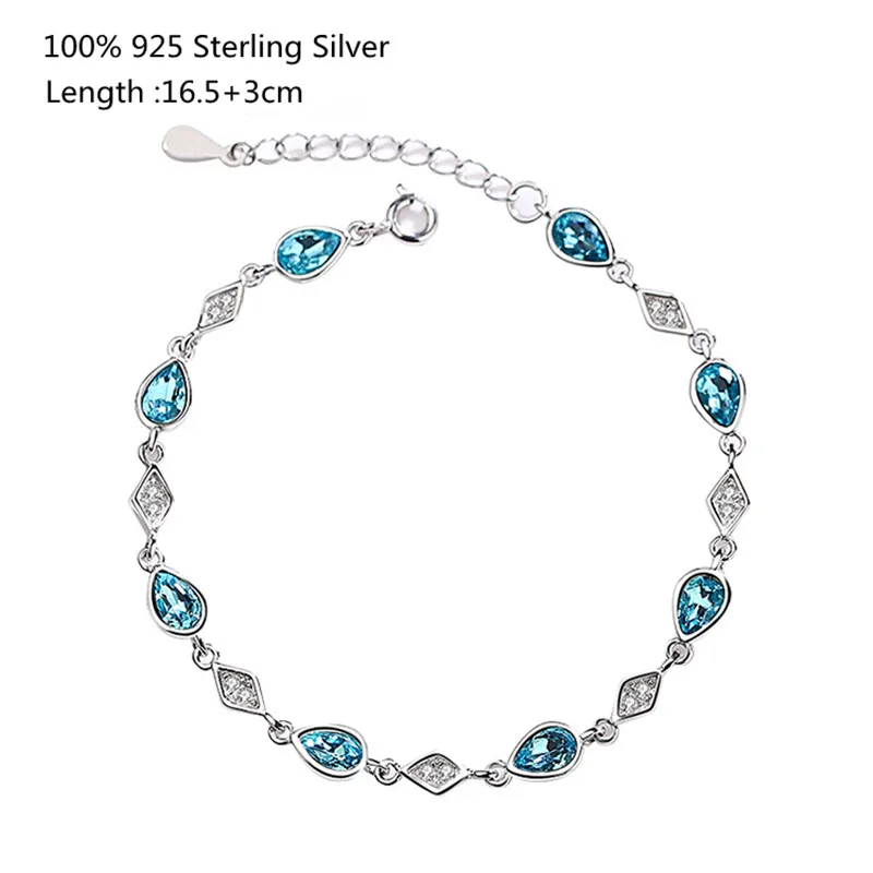 Buyee 925 пробы серебряный модный браслет для женщин Сладкий синий камень изысканный роскошный браслет для женщин модные вечерние ювелирные изделия
