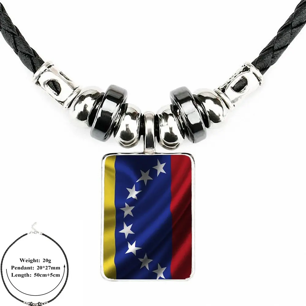 Для влюбленных лучший флаг дружбы Venezuela Винтажные Ювелирные изделия черная кожаная подвеска-бусы стеклянный ожерелье с кабошоном кулон - Окраска металла: as picture