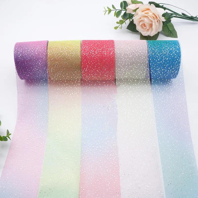 

80mm 25YD Rainbow hot silver dot mesh roll Rainbow small dot mesh yarn roll DIY manual wholesale Bow accessories Dots ribbon