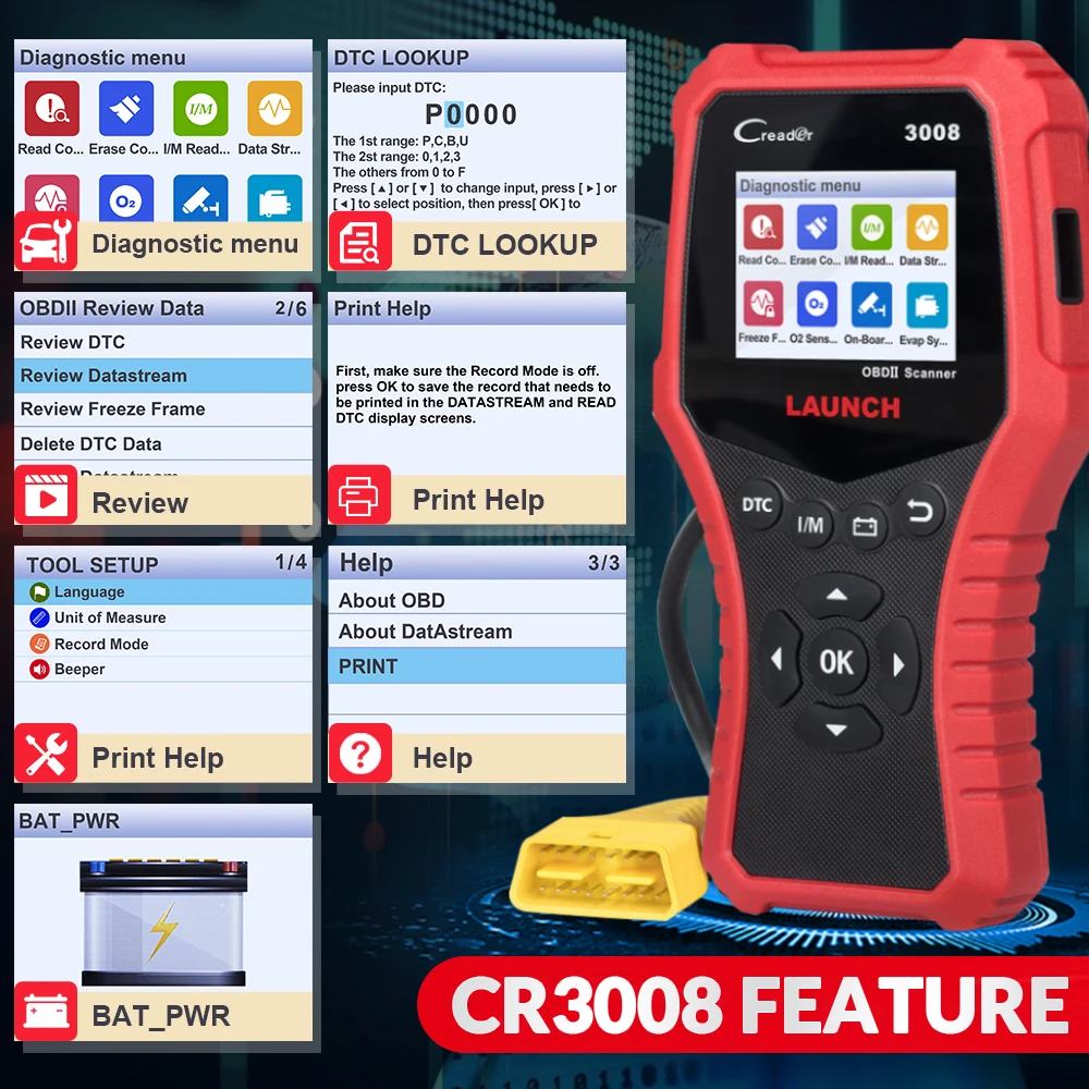 LAUNCH Creader CR3008 Auto OBD2 EOBD сканер кода неисправности двигателя автомобиля PK NT301 kw850