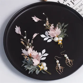 

Spring of Korean Mori Manual Headdress Earring Set Wedding Style Photography hair Ornament for brides