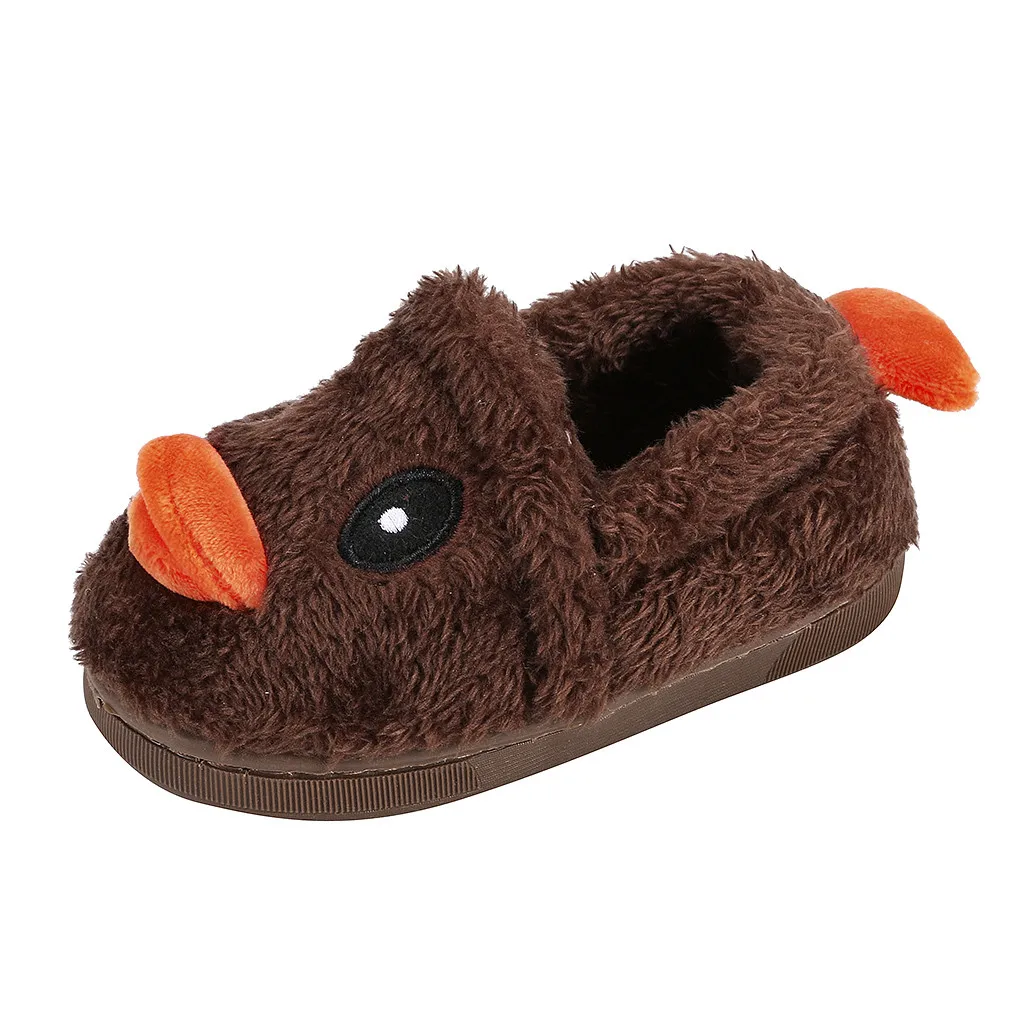 Пушистая детская обувь для маленьких мальчиков и девочек; теплые домашние тапочки с милыми животными для детей