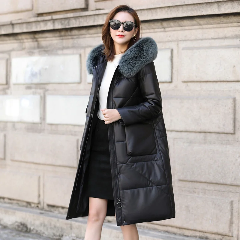 

Real Leather Jacket Genuine Sheepskin Coat Duck Down Coat Women Clothes 2020 Fox Fur Collar Hooded Winter Coat Women D036 YY2285