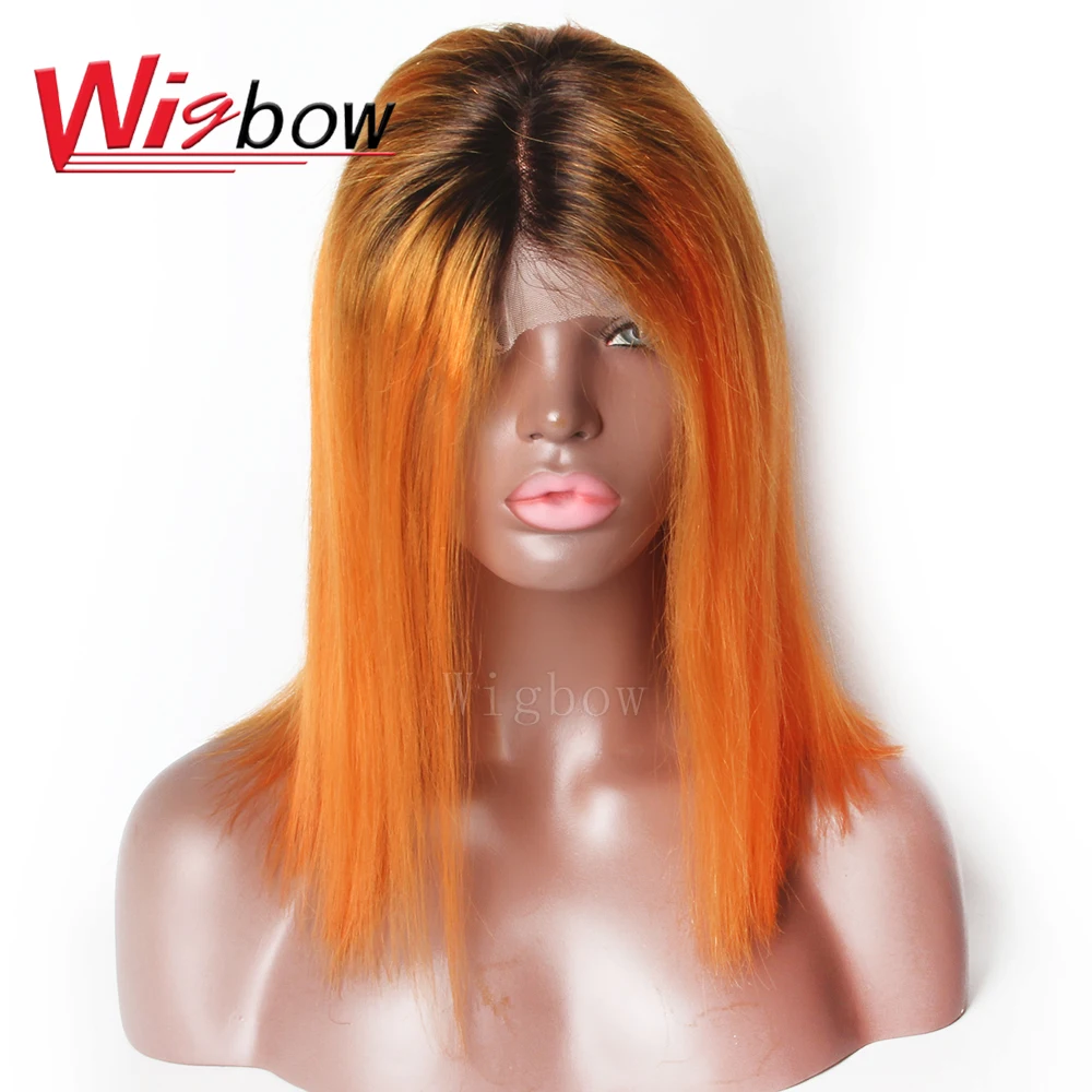 Korte Rechte Braziliaanse 1B Oranje Rood Remy Menselijk Haar Pruik Lace Front Pruik Ombre Gekleurde Pruiken 8-14 inch voor Vrouwen Wigbow Haar Korte Rechte Braziliaanse 1B Oranje Rood Remy Menselijk Haar Pruik Lace Front Pruik Ombre Gekleurde Pruiken 8-14 inch voor Vrouwen Wigbow Haar