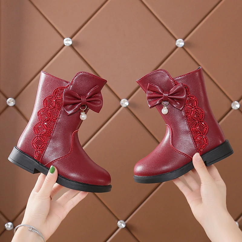 Mudipanda bottes femme; модные ботинки с бантом для девочек; модные студенческие ботинки для больших детей; зимняя обувь; Новинка; сезон осень-зима