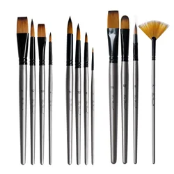 Artist Paint Brush Set 4/6Pcs High Quality Nylon Hair Wood Silver Handle Watercolor Acrylic Oil Brush Painting Art Supplies