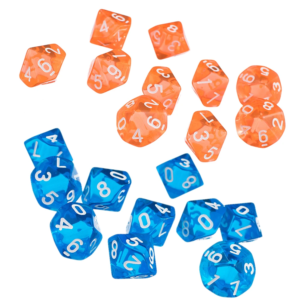 20pcs/Set Transparent 10-Sided Role Playing Game Dices Die Set