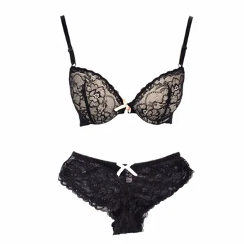 

2 PCS Women Sexy Underwear Bow Lace Embroidery Push Up Bra Sets