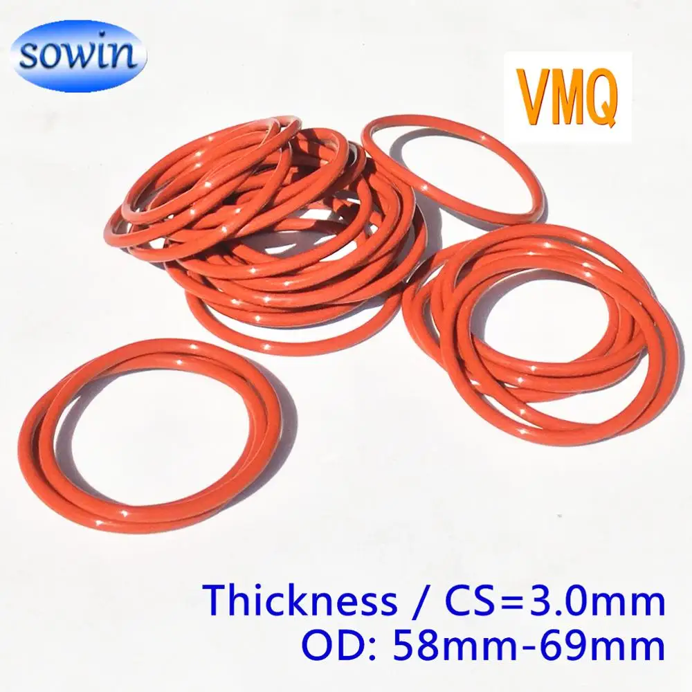 Red O-ring Silicone/VMQ 3.0 Thickness OD 58/59/60/61/62/63/64/65/66/67/68/69mm O Ring Seal Rubber Gasket O-Rings Washer Sealings |