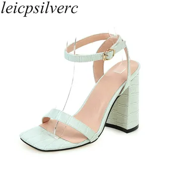 

Women Sandals Beach Shoes Super High Heel Pu Peep Toe Buckle 2020 New Sexy Fashion Casual Wedding Office White Big Size 34-48