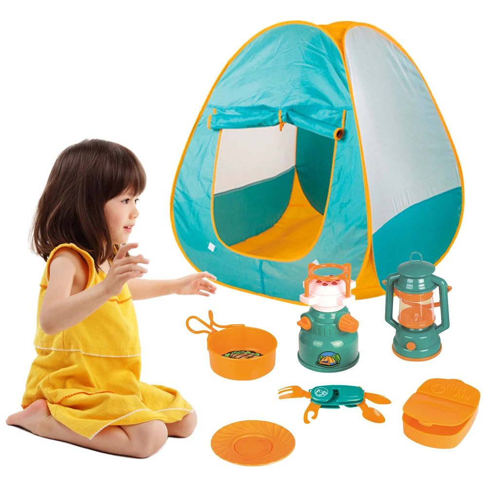 8pcs Kids Play Tent Set Outdoor Camping Cookware Toys Tools Puzzle Education for Boys Girls Children Equipment | Спорт и развлечения