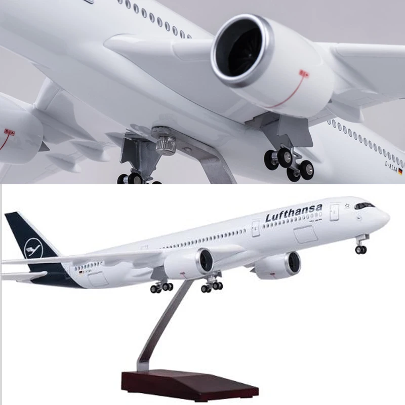 47cm Airplane Model 1/142 Scale Airbus A350 Plane Lufthansa Airline Model With Light And Wheels Resin Aircraft For Collection