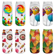 Новинка, Харадзюку, 3D принт, хлопковые яркие забавные носки, женские короткие носки с низким вырезом, леденец, Chaussette Femme Calcetines Mujer Sox