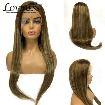 

Highlight Blayage Straight Lace Front Human Hair Wig Brazilian Virgin Remy Ombre Pre-plucked Honey Blonde Wigs For Black Women