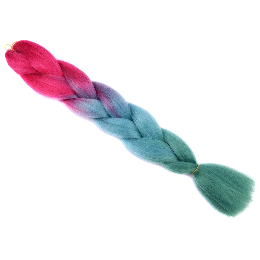 Sallyhair синий фиолетовый розовый красочные высокая температура большие синтетические косы омбре плетение волос для наращивания белый для женщин - Цвет: Зеленый