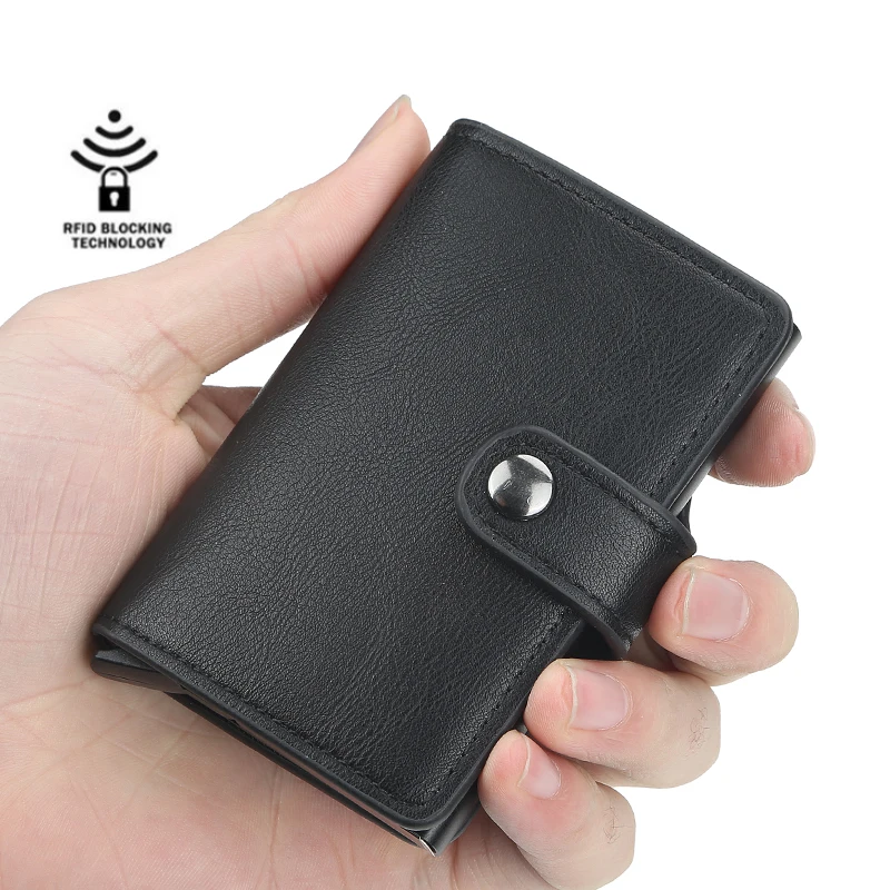 Porta tarjetas Rfid antimagnéticas para hombre y mujer, billetera inteligente de cuero PU, monedero Vintage corto, Mini bolsa para dinero