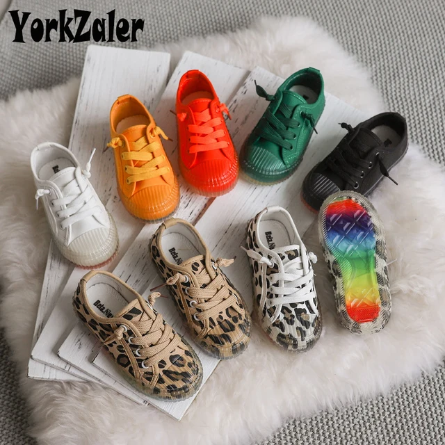 US $9.46 Yorkzaler Casual Girls Boys Canvas Shoes Printed Leopard Solid Fashion Children Shoes Non-slip Autu