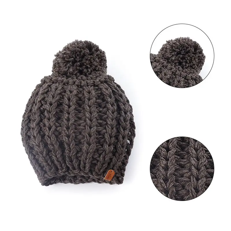 Women Autumn Winter Cap Stuffed Knit Thick Folds Warm Outdoor Earmuffs Cute Hair Ball Hat
